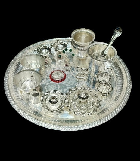 silver plated 15 Items Pooja Thali Set